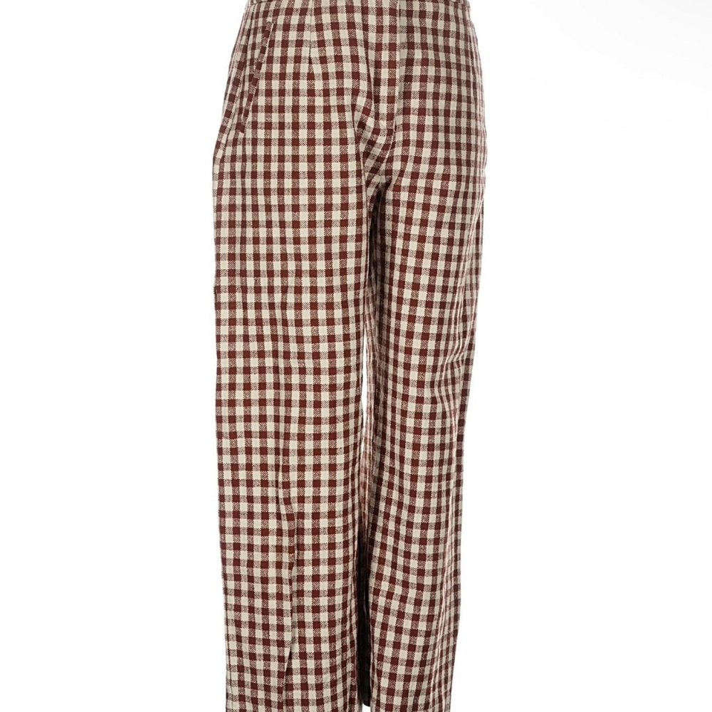 Sezane Brown and Cream Check Straight-Leg Pants
